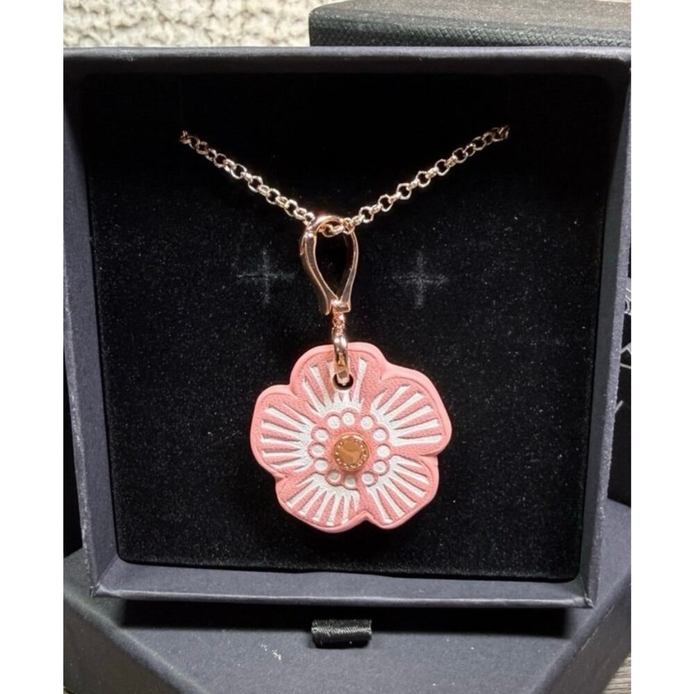 Coach Poppy Pink Leather Pendant Necklace Box Included Like New